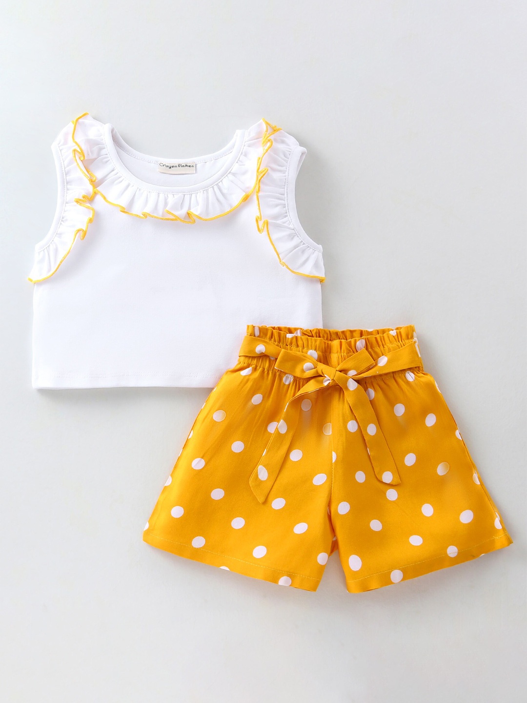 

CrayonFlakes Girls Pure Cotton Top with Shorts, Yellow