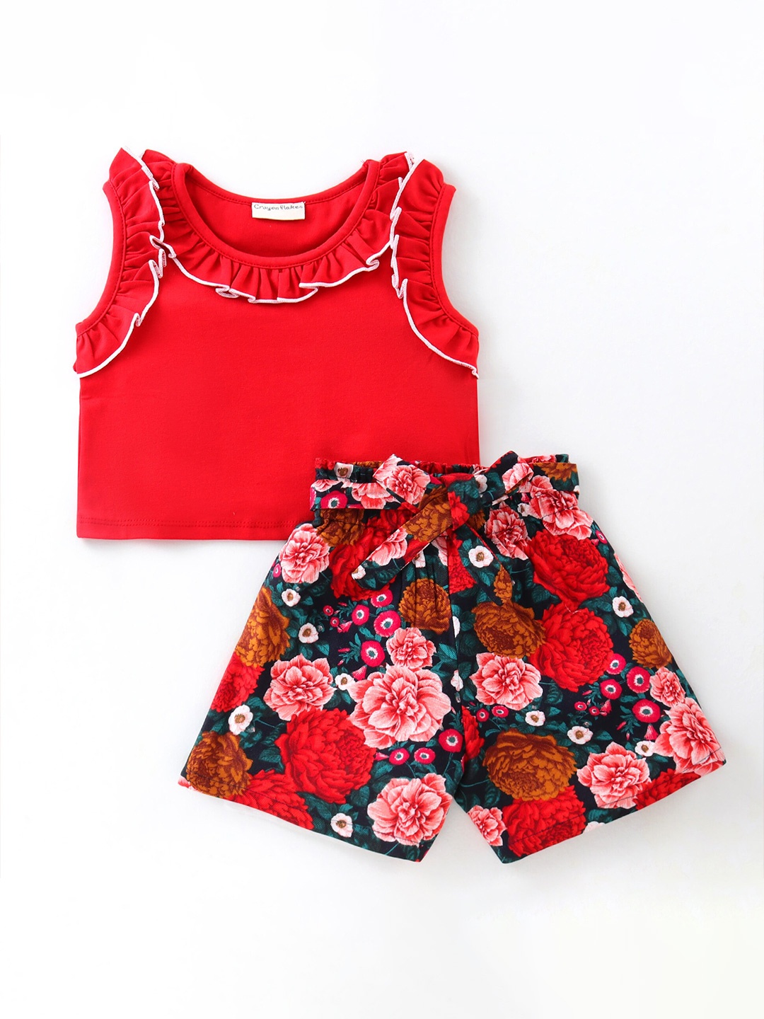CrayonFlakes Girls Top with Shorts, Red