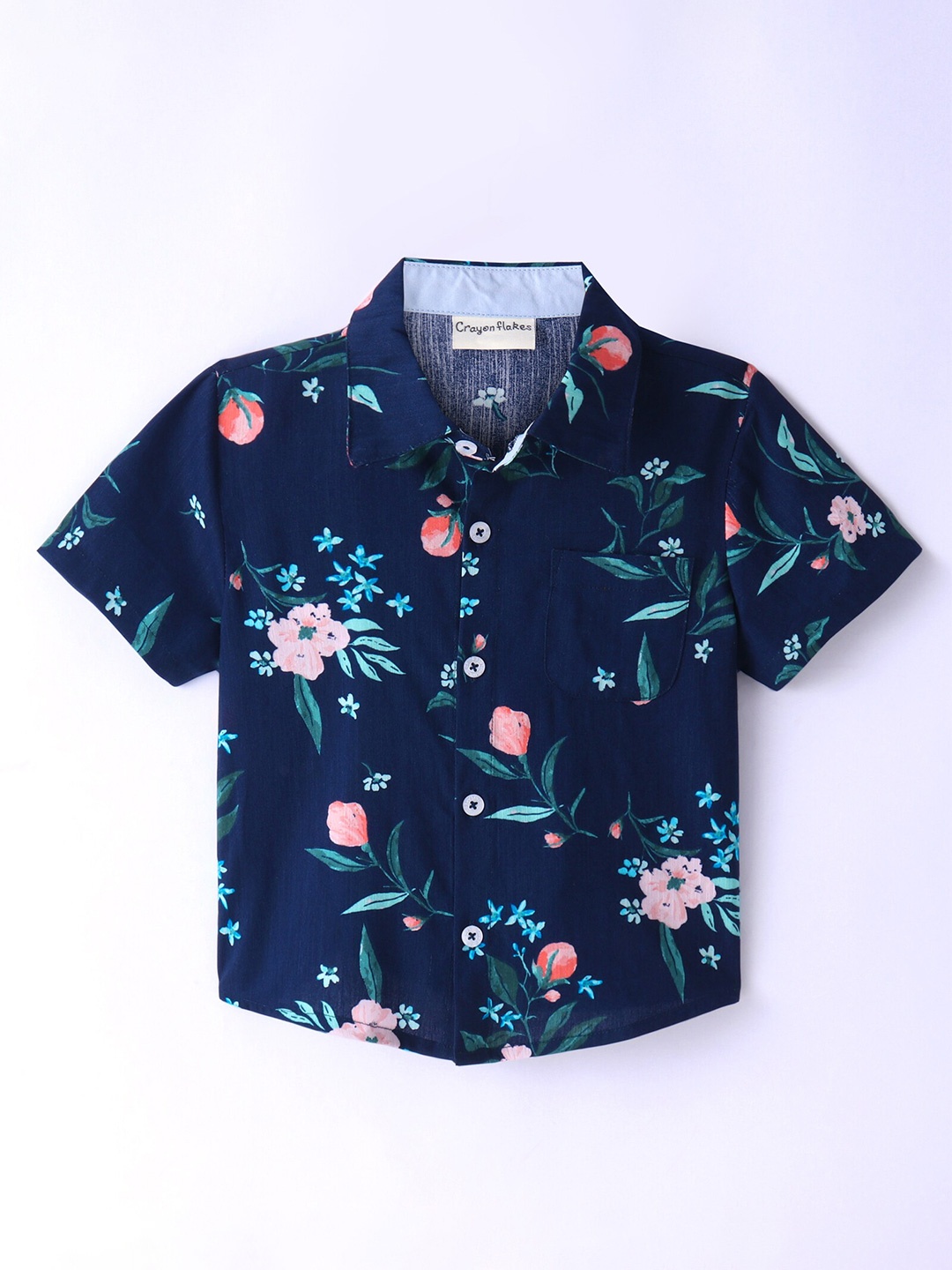 

CrayonFlakes Boys Floral Printed Casual Shirt, Navy blue