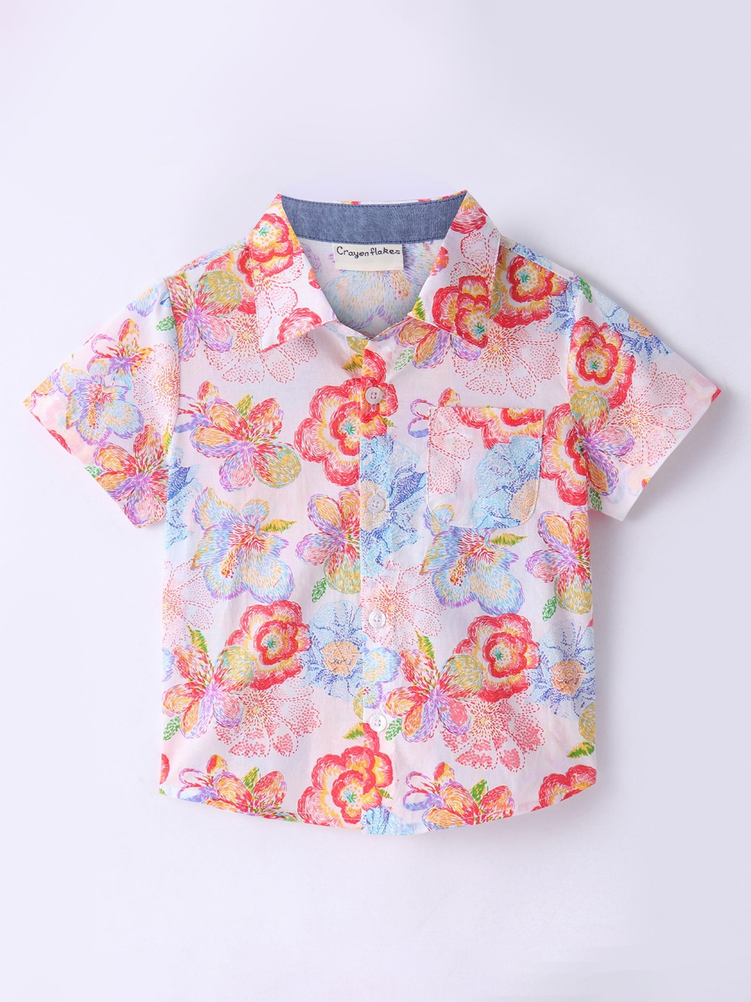 

CrayonFlakes Boys Floral Printed Cotton Casual Shirt, Off white