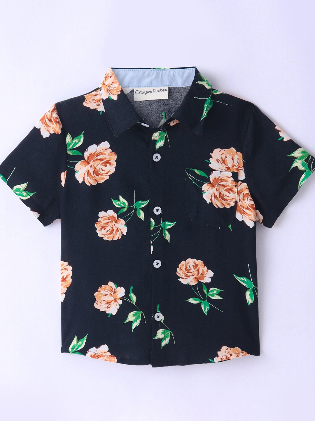 

CrayonFlakes Boys Floral Printed Casual Shirt, Black