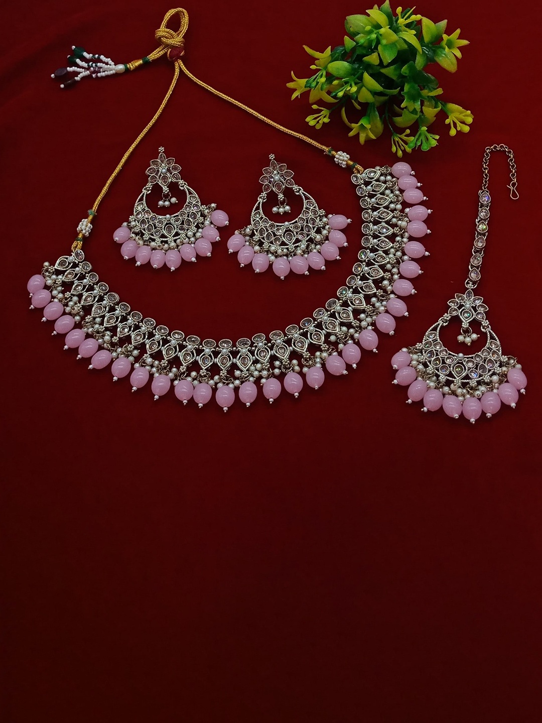 

AASHISH IMITATION Gold-Plated AD-Studded & Beaded Jewellery Set