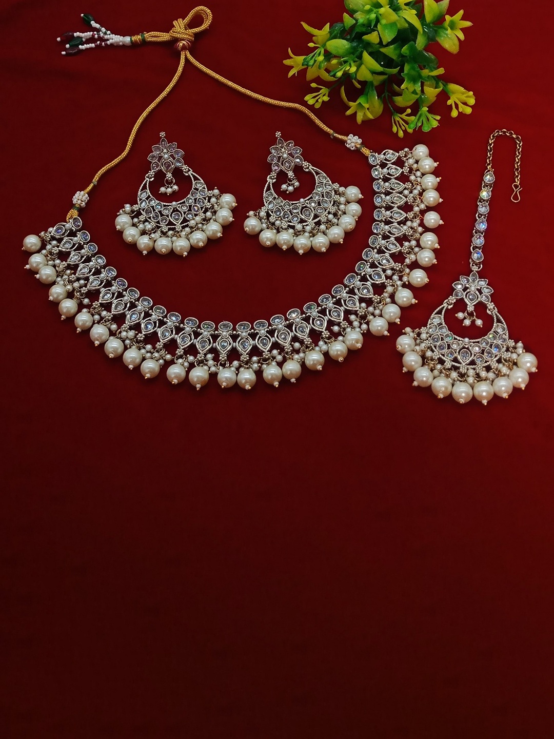 

AASHISH IMITATION Gold-Plated American Diamond-Studded Jewellery Set, White