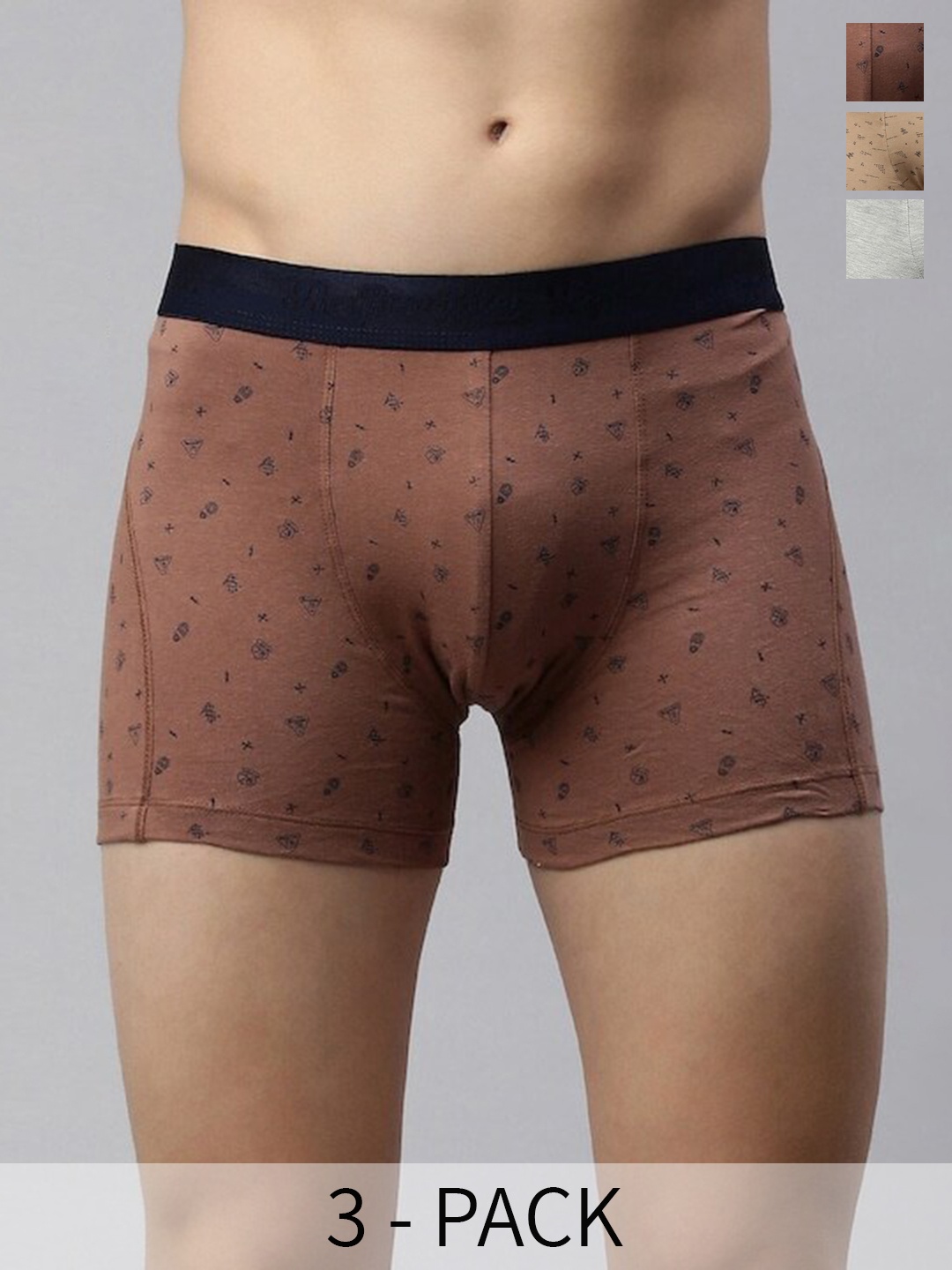 

The Roadster Lifestyle Co Pack Of 3 Cotton Trunks RD-T-38-P3-GBrwYpr, Beige
