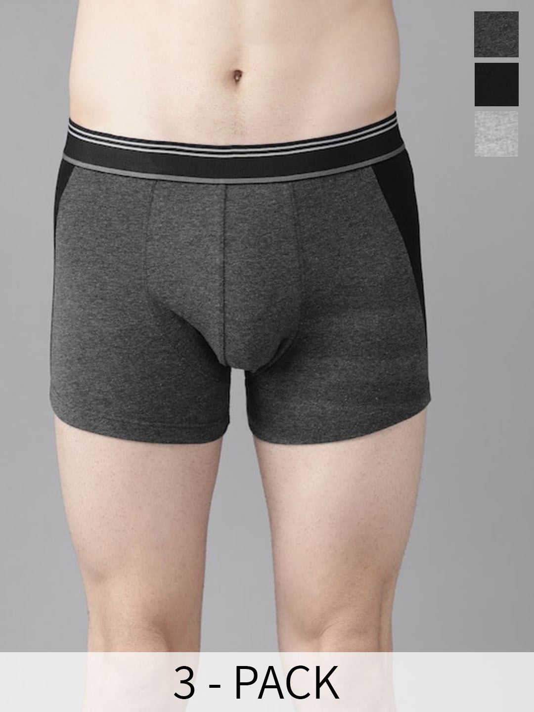 

The Roadster Lifestyle Co Pack Of 3 Cotton Trunks RD-T-51-P3-CGBlk-2P, Grey