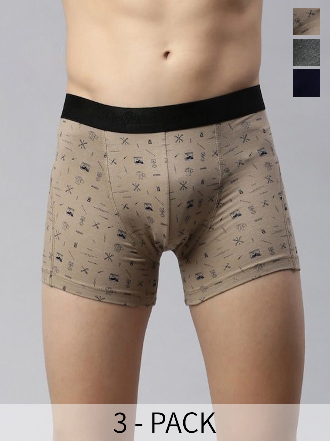 

The Roadster Lifestyle Co Pack Of 3 Cotton Trunks RD-T-42-P3-NGYpr, Beige