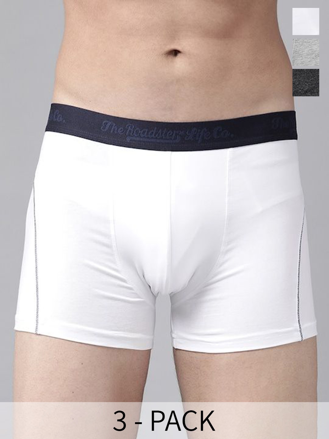 

The Roadster Lifestyle Co Pack Of 3 Cotton Trunks RD-T-50-P3-CGW-2P, White