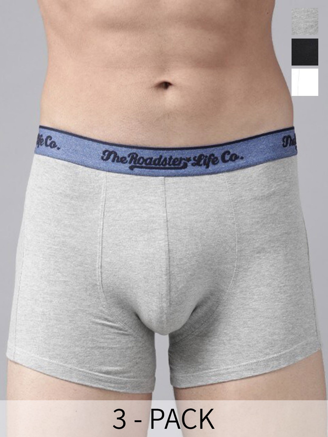 

The Roadster Lifestyle Co Pack Of 3 Cotton Trunks RD-T-45-P3-BlkGW, Black