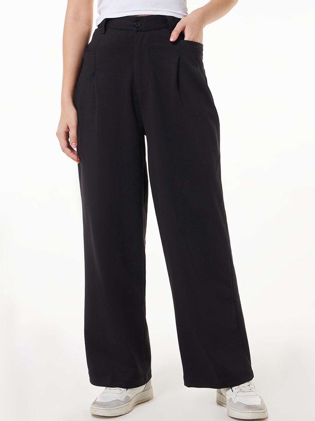 

Bewakoof Women High-Rise Cotton Trouser, Black