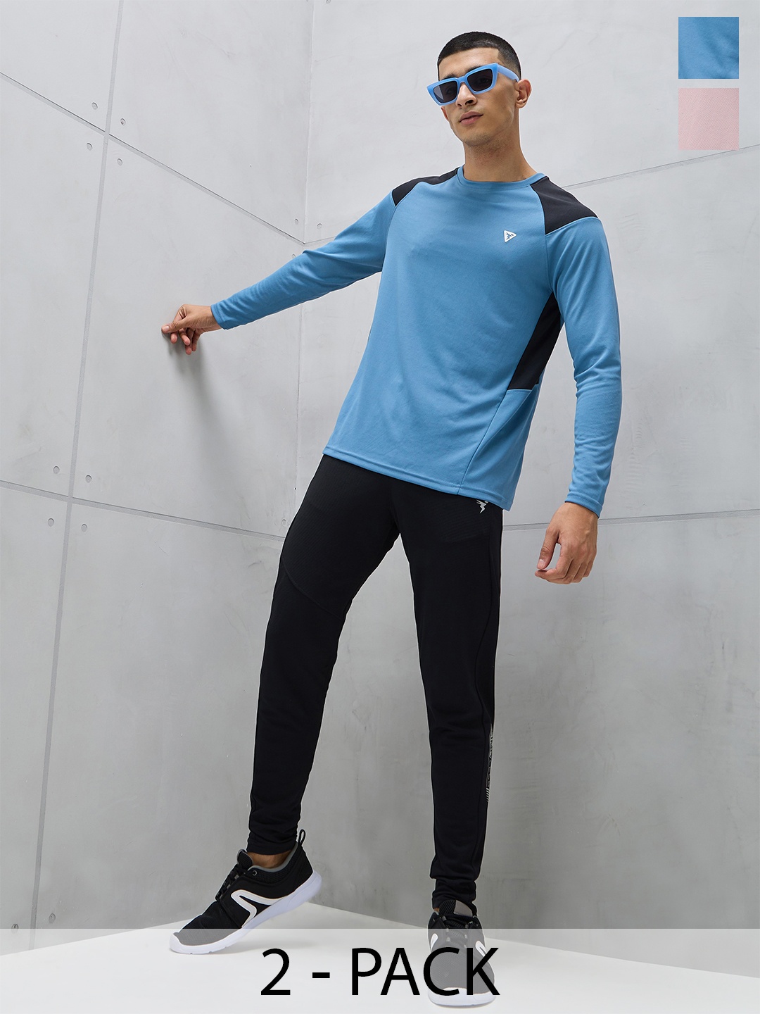 

Technosport Pack Of 2 Slim Fit Colourblocked Round Neck Rapid-Dry T-shirts, Blue