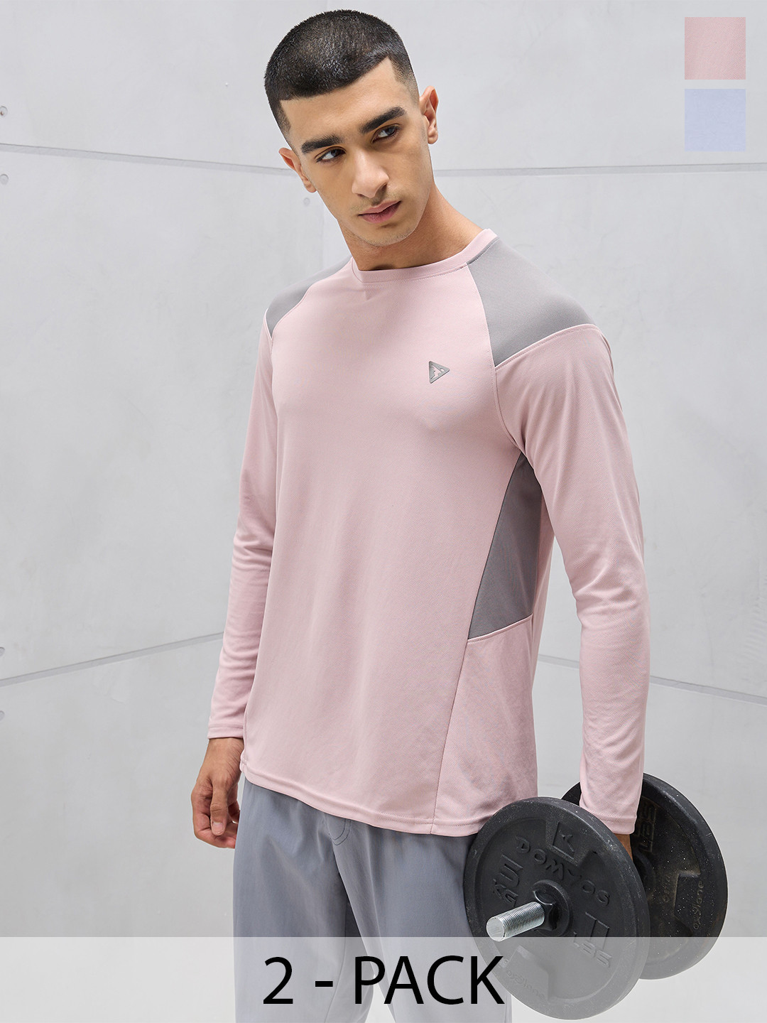 

Technosport Pack Of 2 Slim Fit Colourblocked Round Neck Rapid-Dry T-shirts, Pink