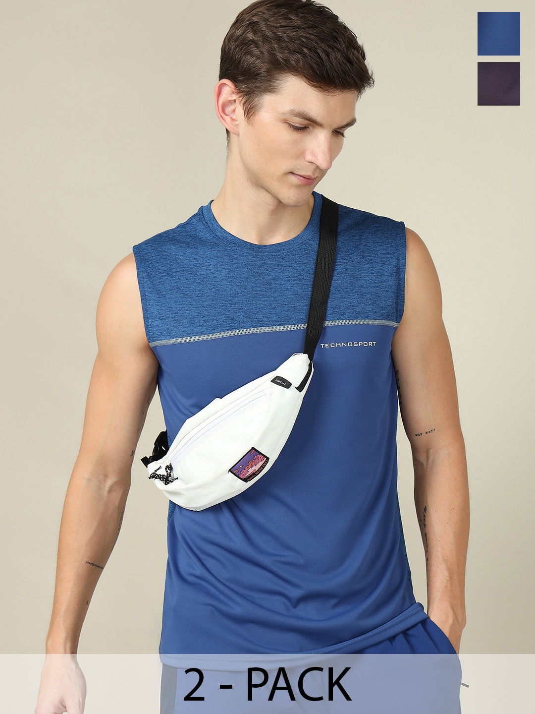 

Technosport Pack Of 2 Round Neck Colourblocked Gym Innerwear Vests, Blue