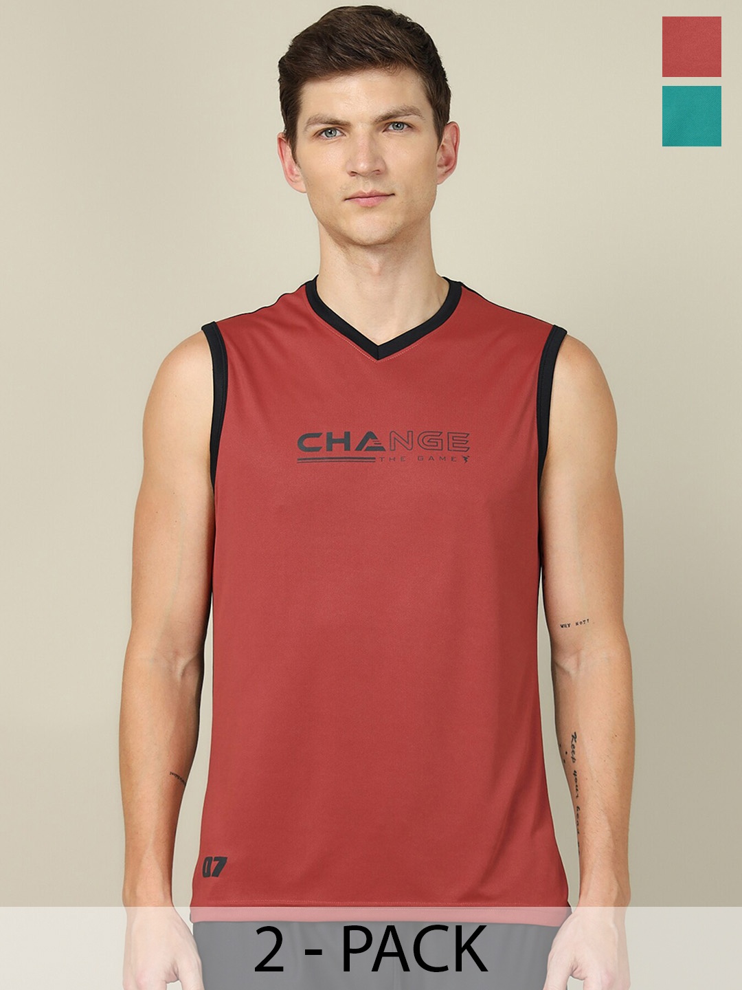 

Technosport Pack Of 2 V-Neck Gym Innerwear Vests, Coral