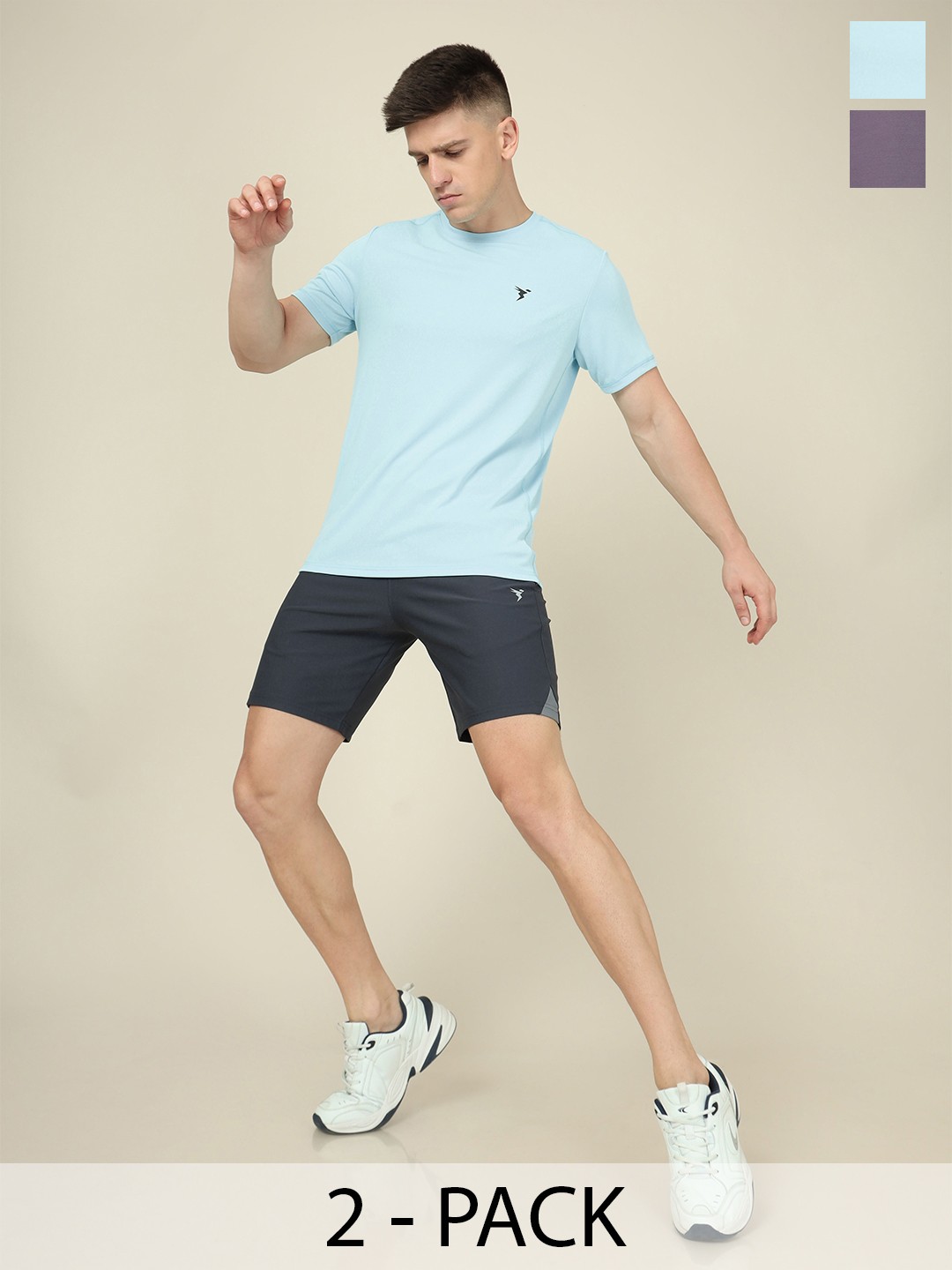 

Technosport Pack Of 2 Slim Fit Round Neck Antimicrobial Tshirts, Blue