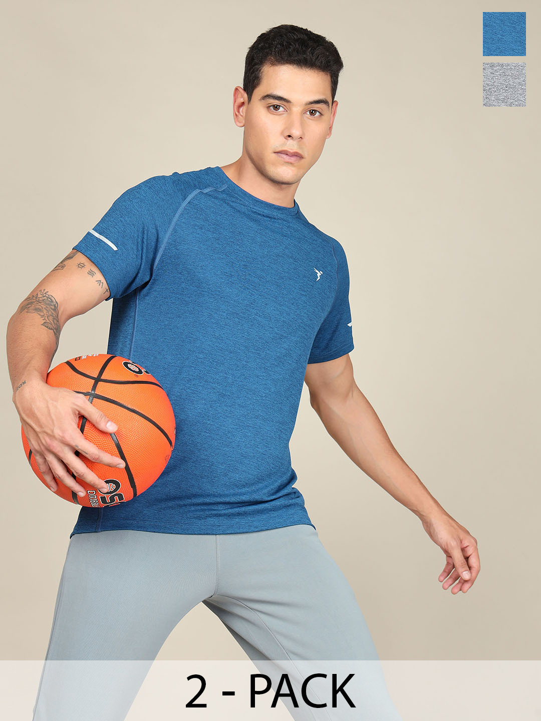 

Technosport Pack Of 2 Slim Fit Round Neck Antimicrobial Tshirts, Blue