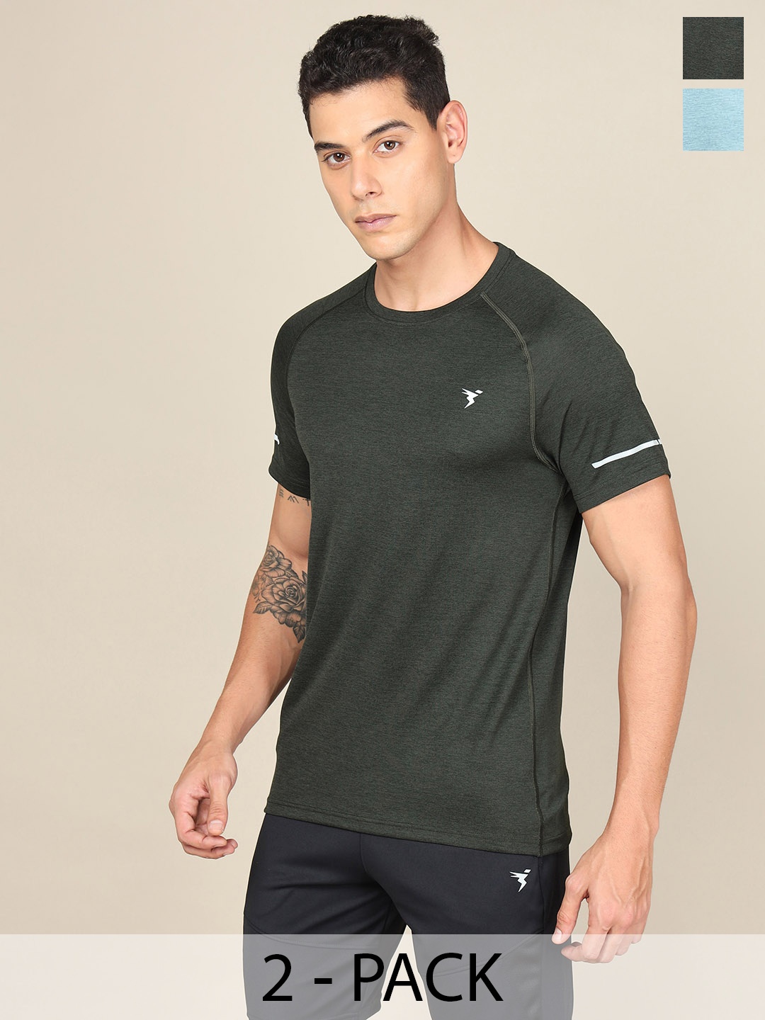 

Technosport Pack Of 2 Slim Fit Round Neck Antimicrobial Tshirts, Green