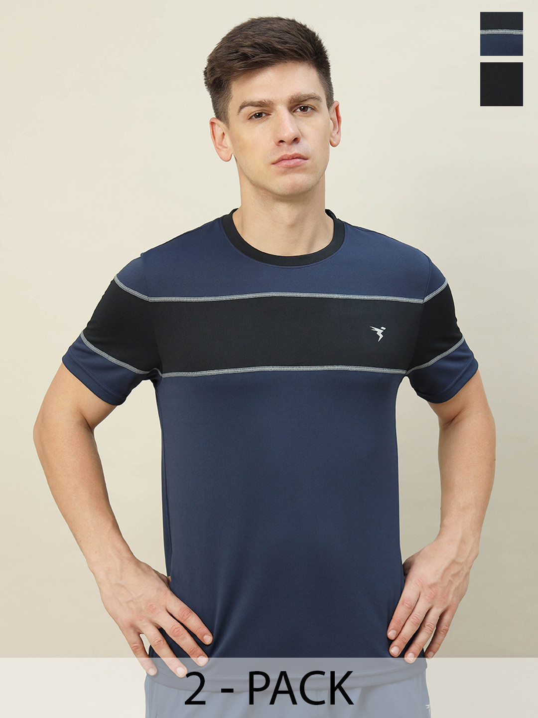 

Technosport Pack Of 2 Colourblocked Sports T-Shirts, Navy blue