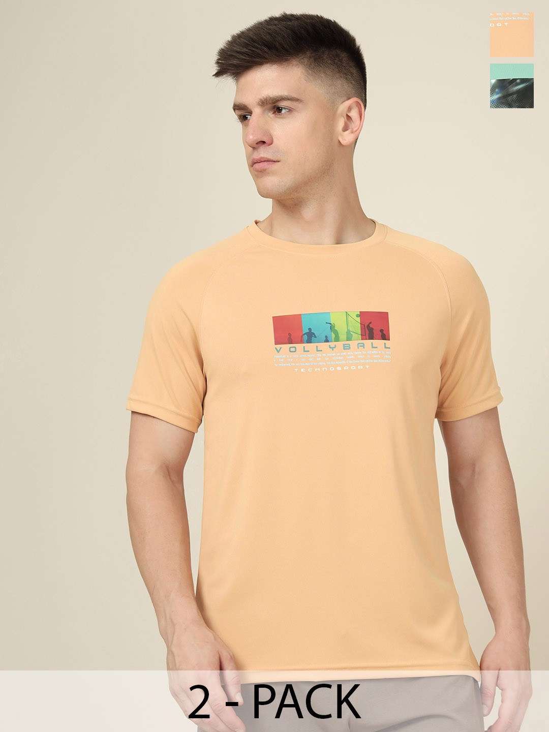 

Technosport Pack Of 2 Printed Rapid Dry Anti Static Sports T-Shirts, Orange