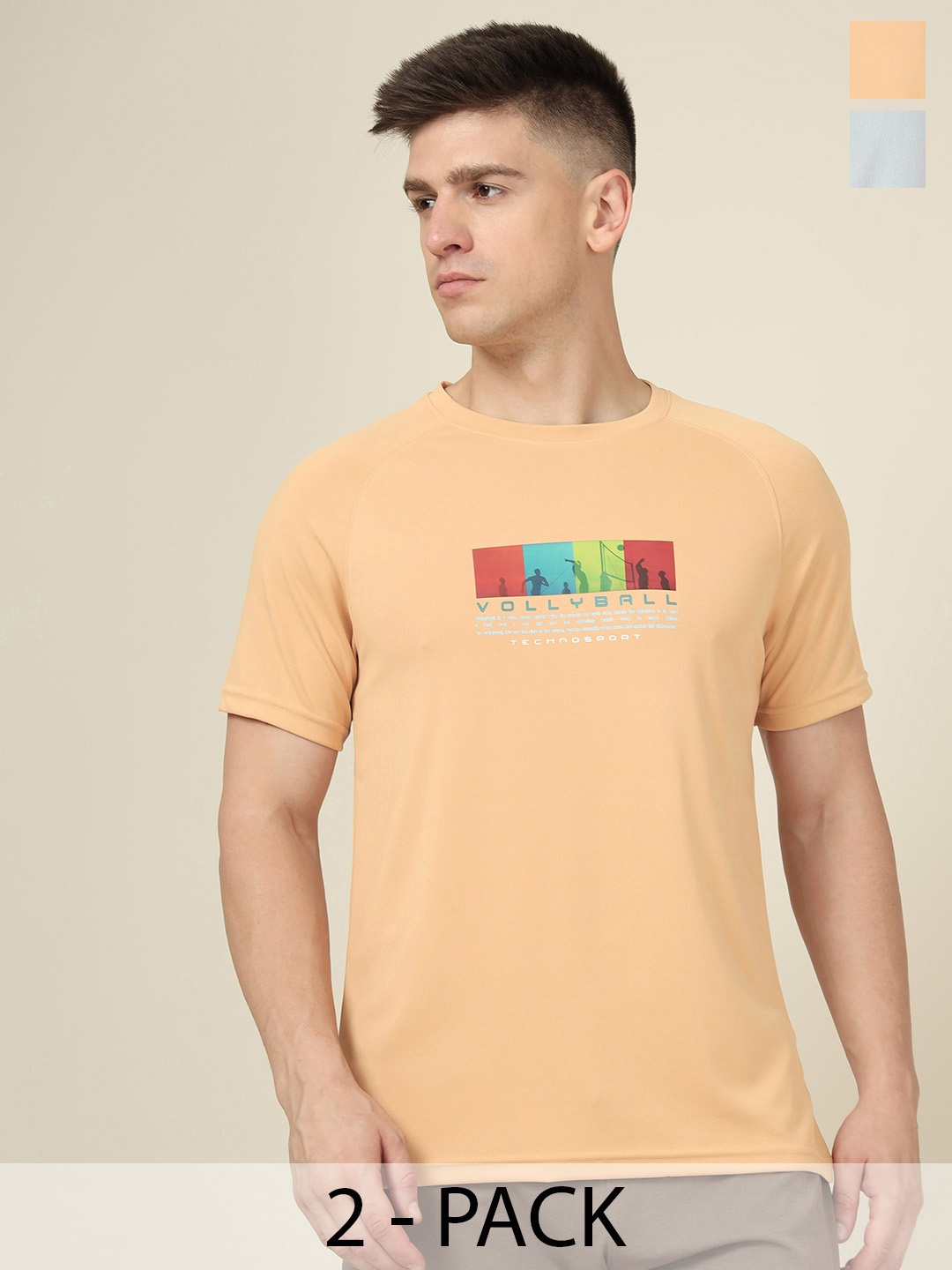 

Technosport Pack Of 2 Printed Rapid Dry Anti Static Sports T-Shirts, Orange