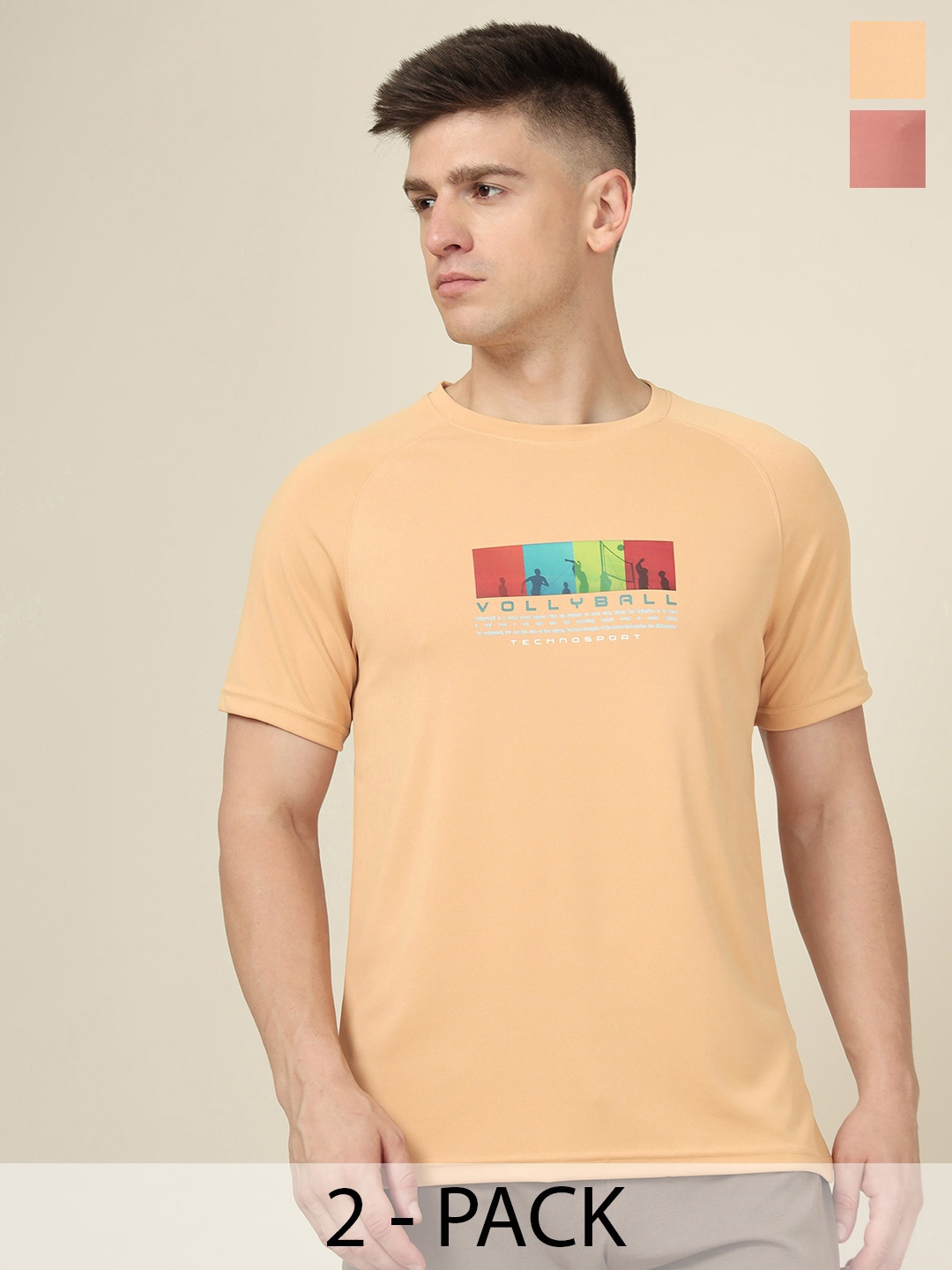 

Technosport Pack Of 2 Printed Rapid Dry Anti Static Sports T-Shirts, Orange