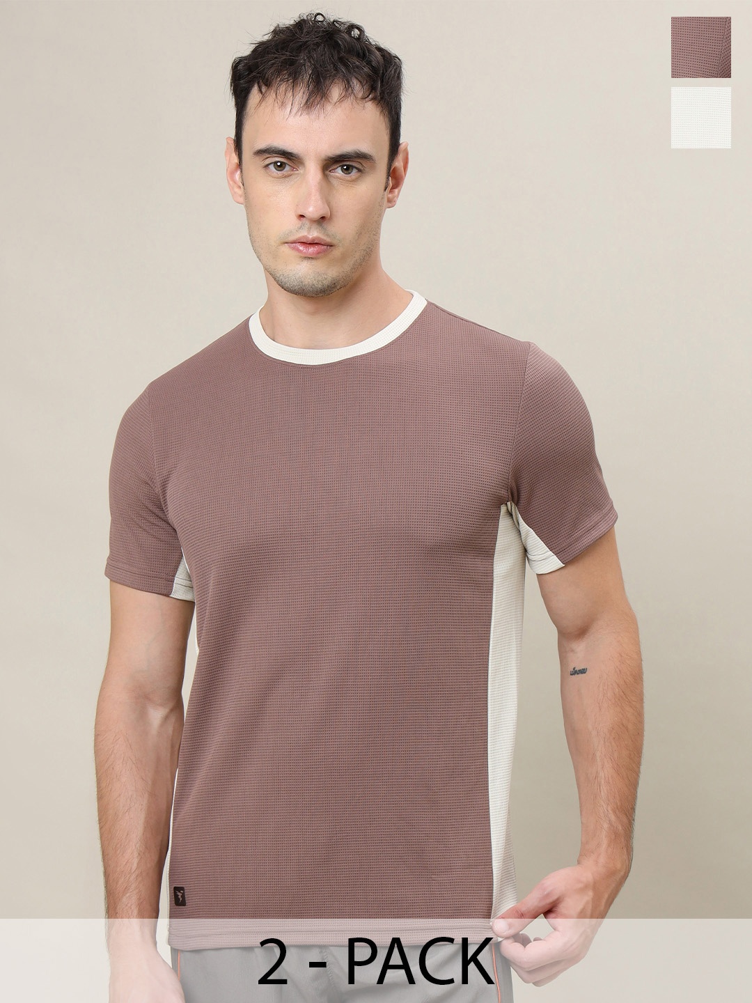 

Technosport Pack Of 2 Antimicrobial & Anti Odour Sports T-Shirts, Brown