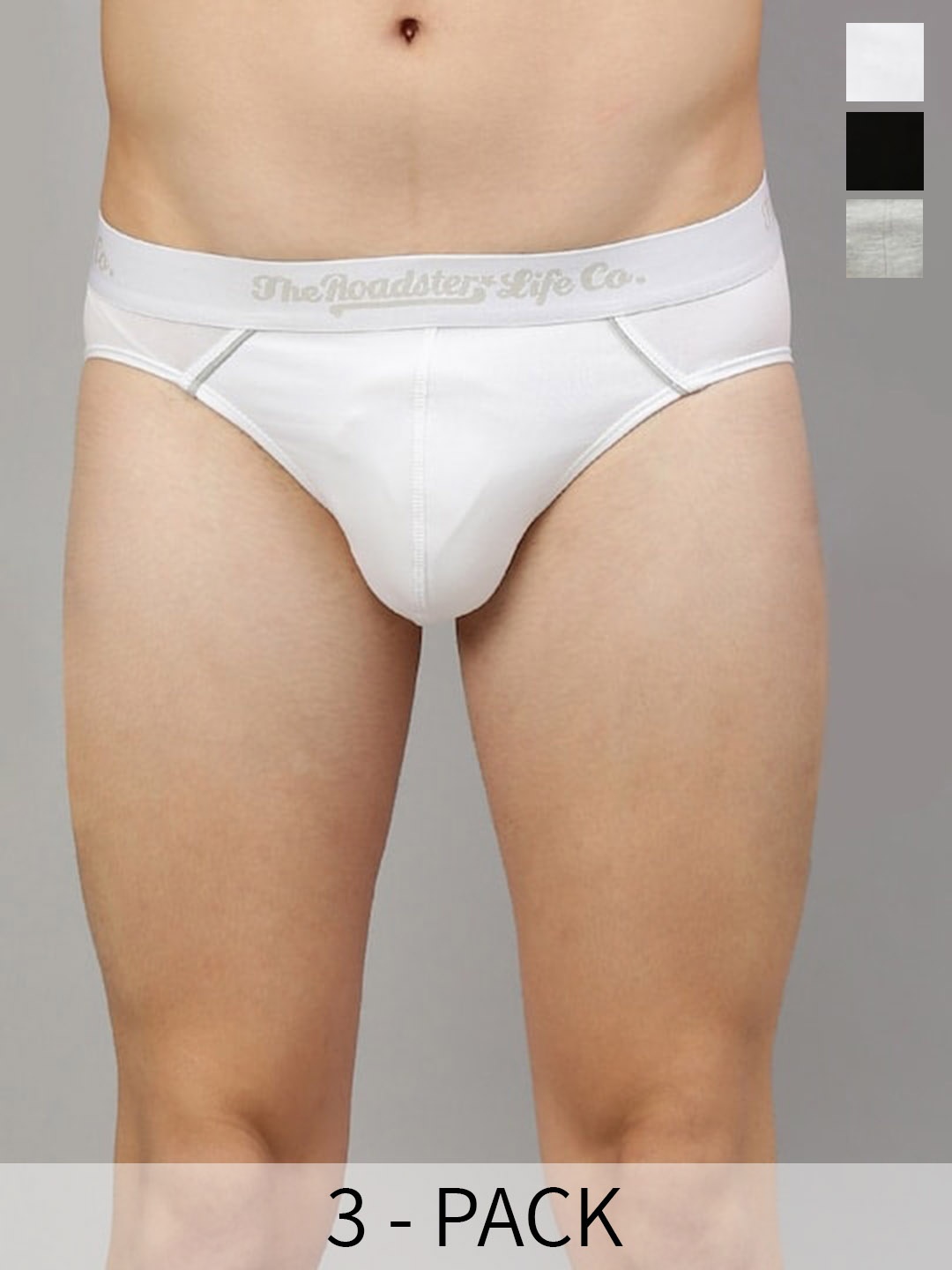 

The Roadster Lifestyle Co. Black & White Pack Of 3 Cotton Basic Briefs RD-B-66-Blkgrywht