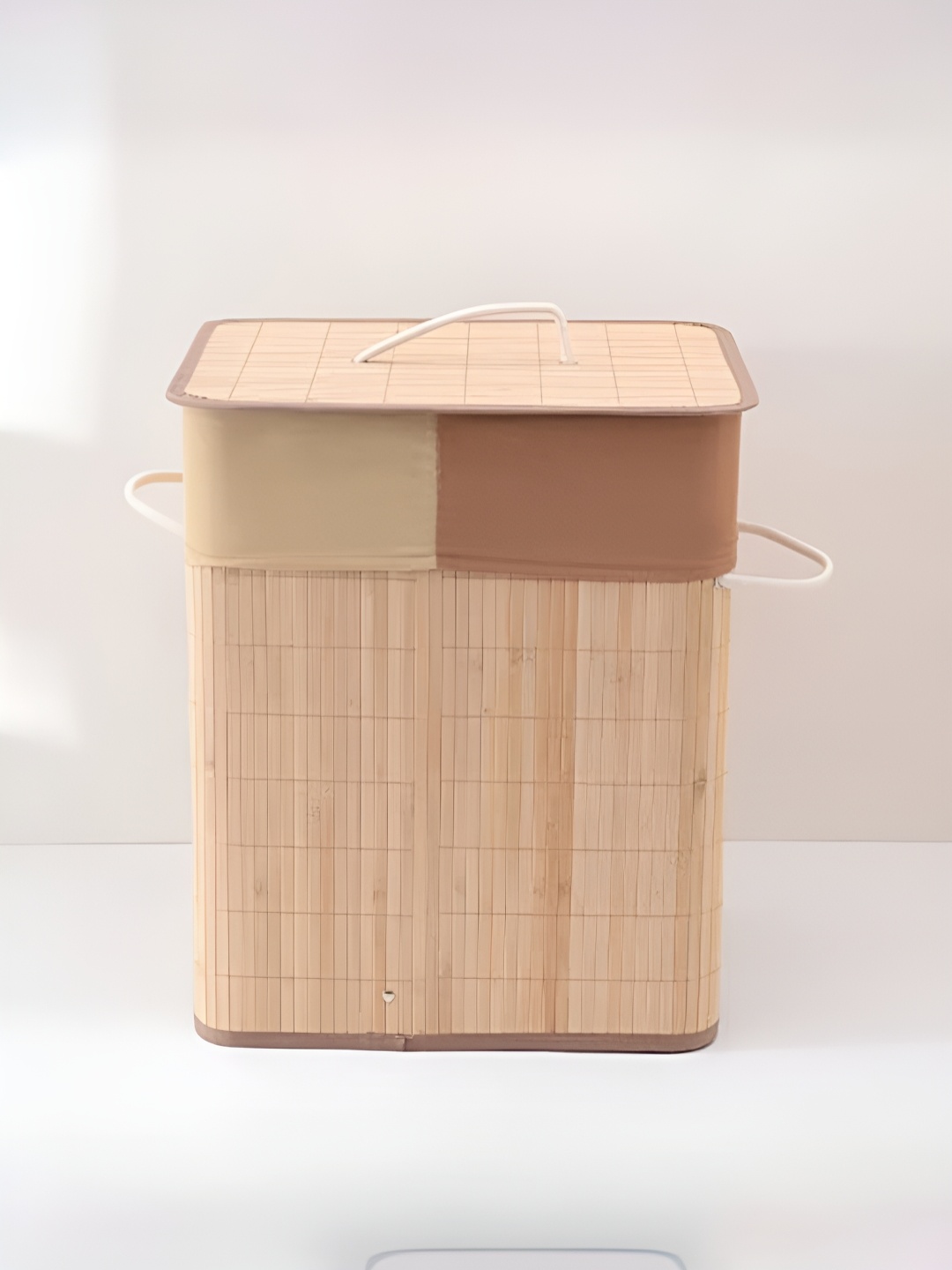 

Savya Home Beige & Brown Textured Foldable Bamboo Laundry Basket With Lid