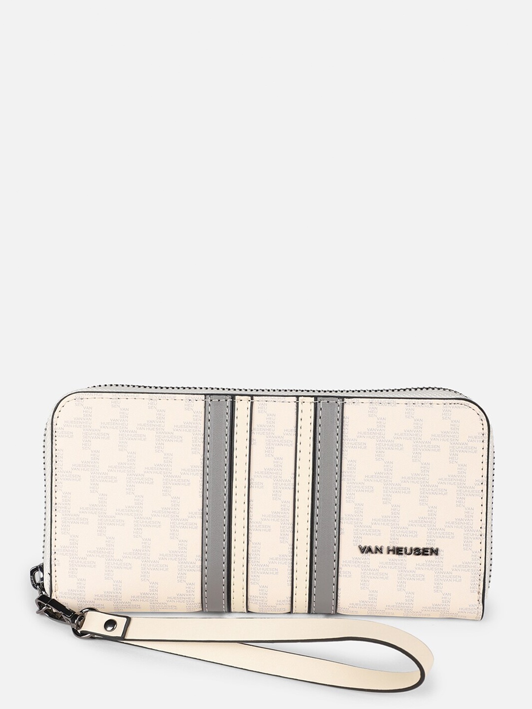 

Van Heusen Women Typography Printed Zip Around Wallet, Beige