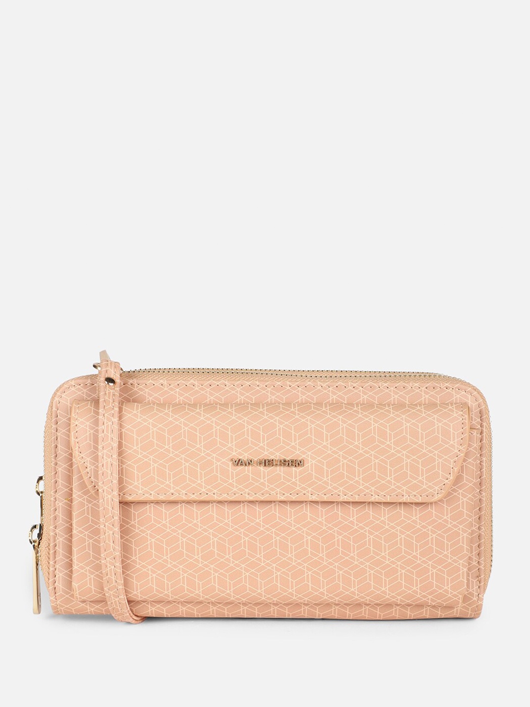 

Van Heusen Women Geometric Printed Zip Around Wallet, Peach