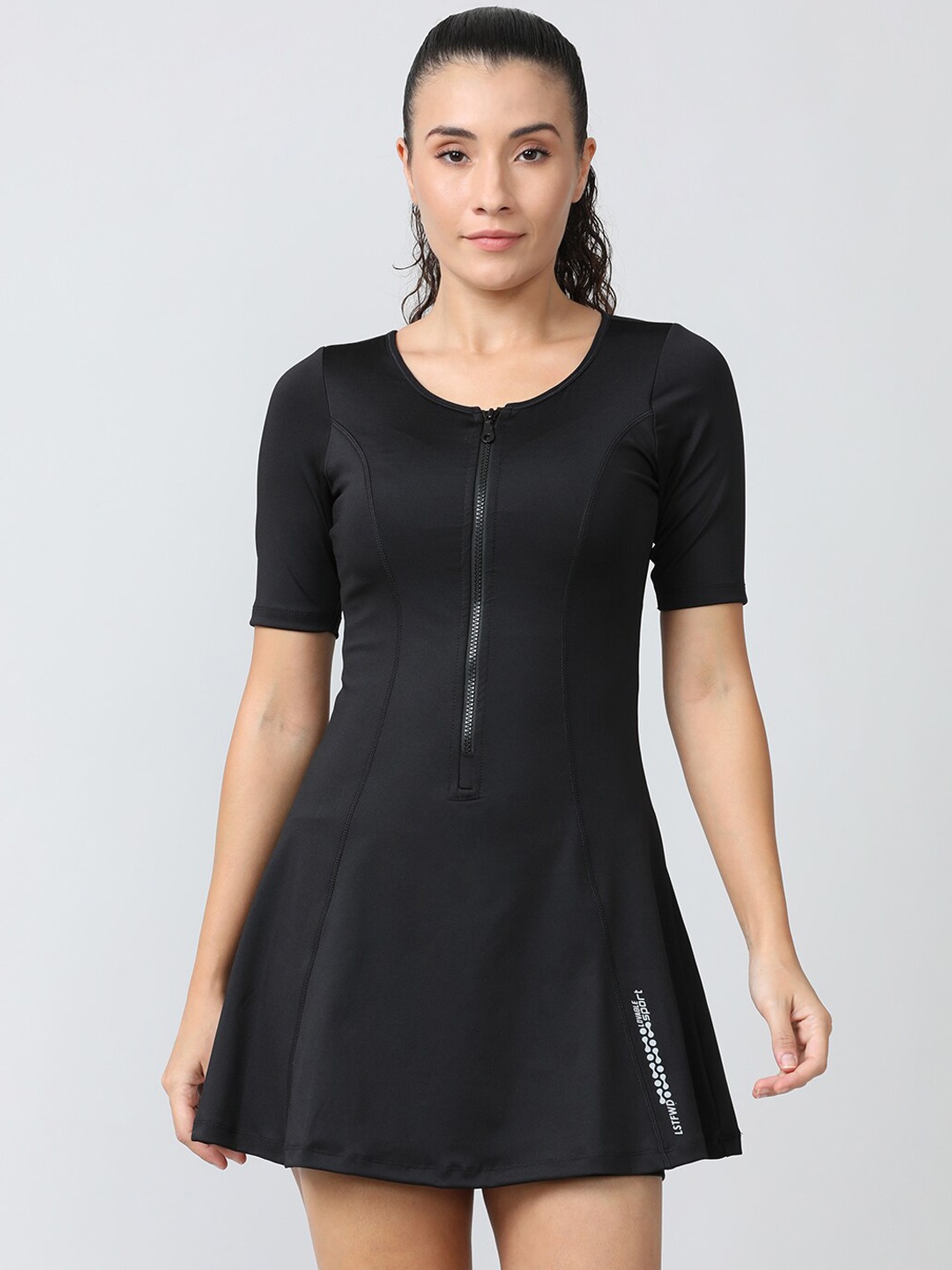 

Lovable Sport Zipper Swimming Dress, Black