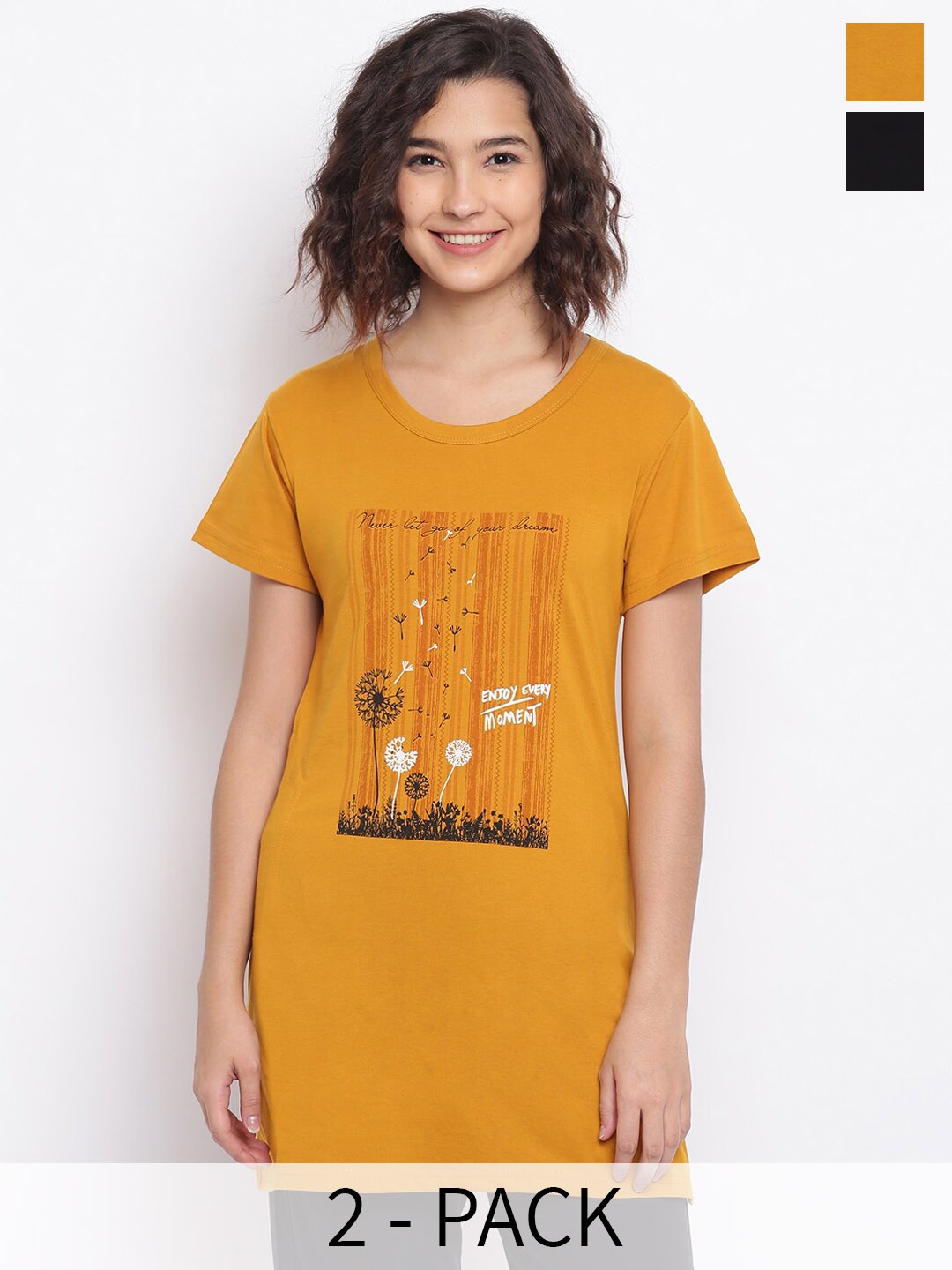 

Duchess Pack Of 2 Printed Cotton Lounge T-Shirts, Yellow