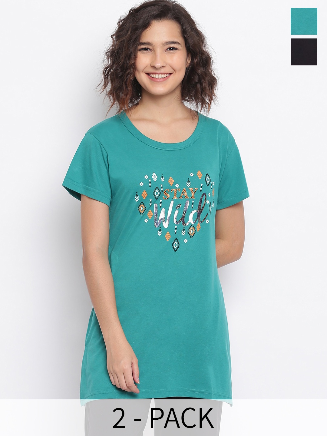 

Duchess Pack Of 2 Printed Lounge T-shirts, Teal