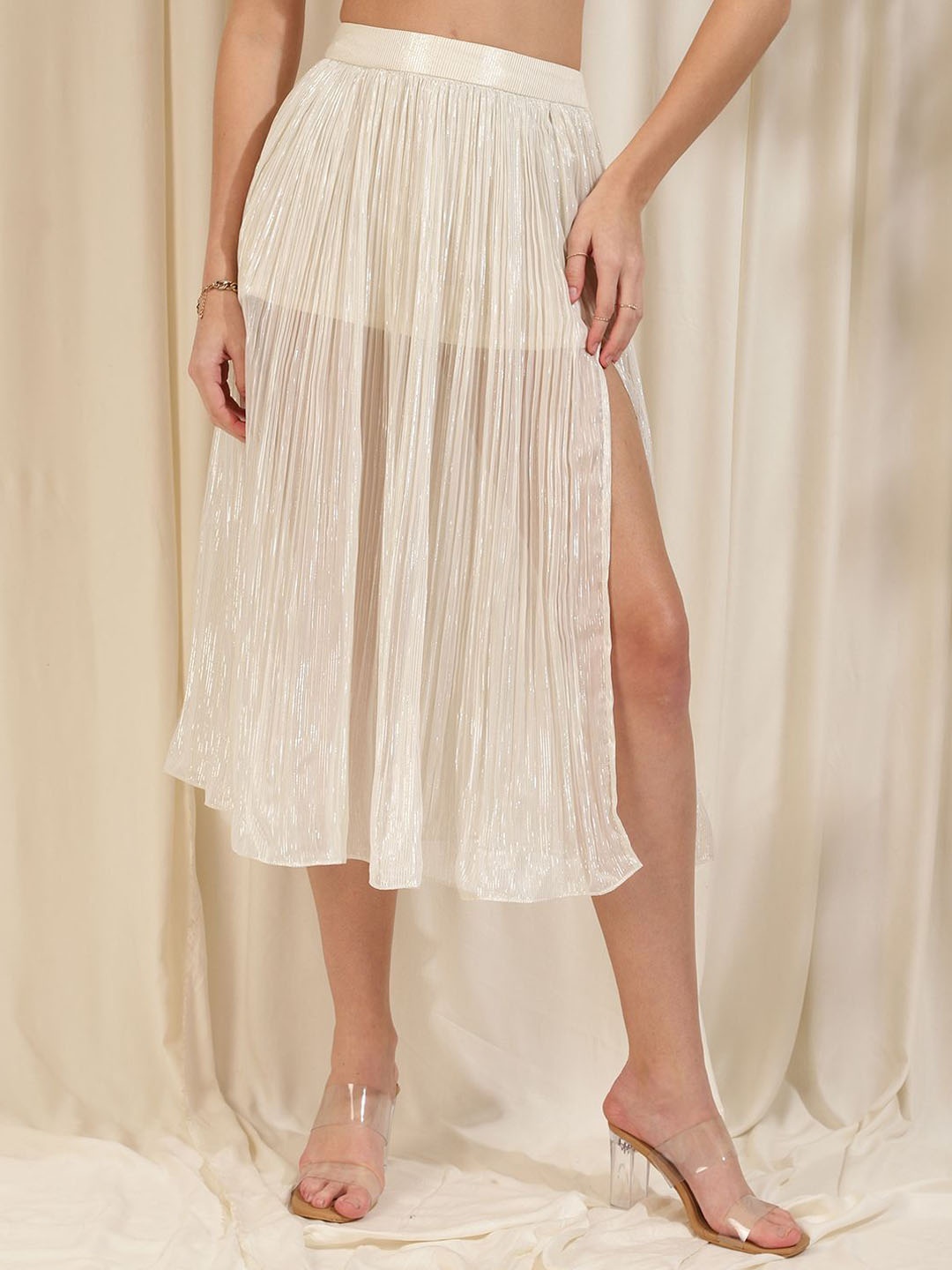 

RIRASA Zaira Semi Sheer Flared Midi Skirt, Off white