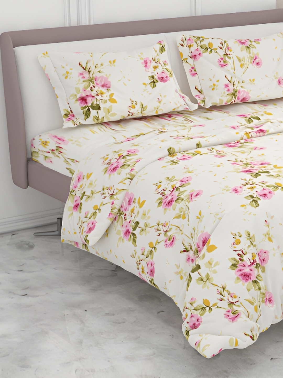 

Ariana Pink & White Floral Cotton 300 TC King Bedsheet With 2 Pillow Covers