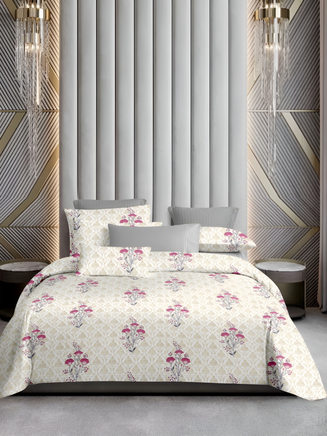 

Ariana Maroon & White Floral Cotton 210 TC King Bedsheet with 2 Pillow Covers