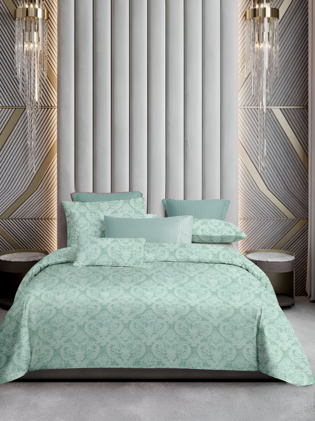 

Ariana Green & White Ethnic Motifs Cotton 144 TC King Bedsheet With 2 Pillow Covers