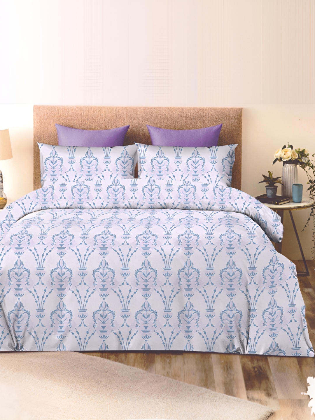 

Ariana Blue & Purple Ethnic Motifs Cotton 400 TC King Bedsheet with 2 Pillow Covers