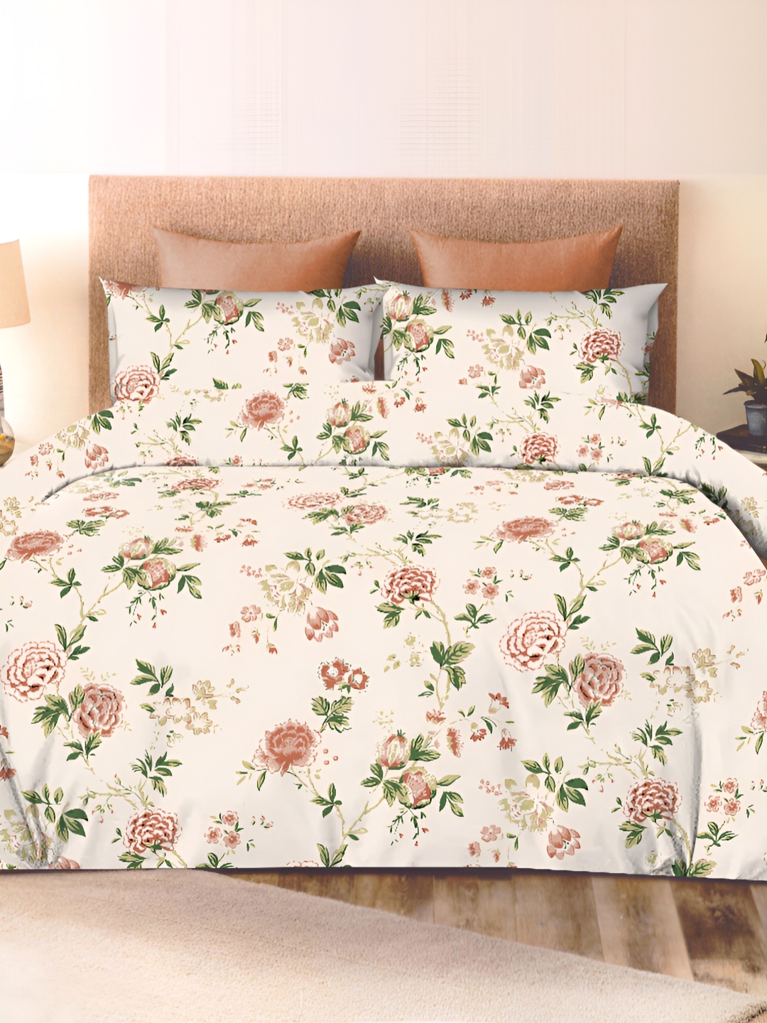 

Ariana Mustard & Cream Floral Cotton 300 TC King Bedsheet With 2 Pillow Covers