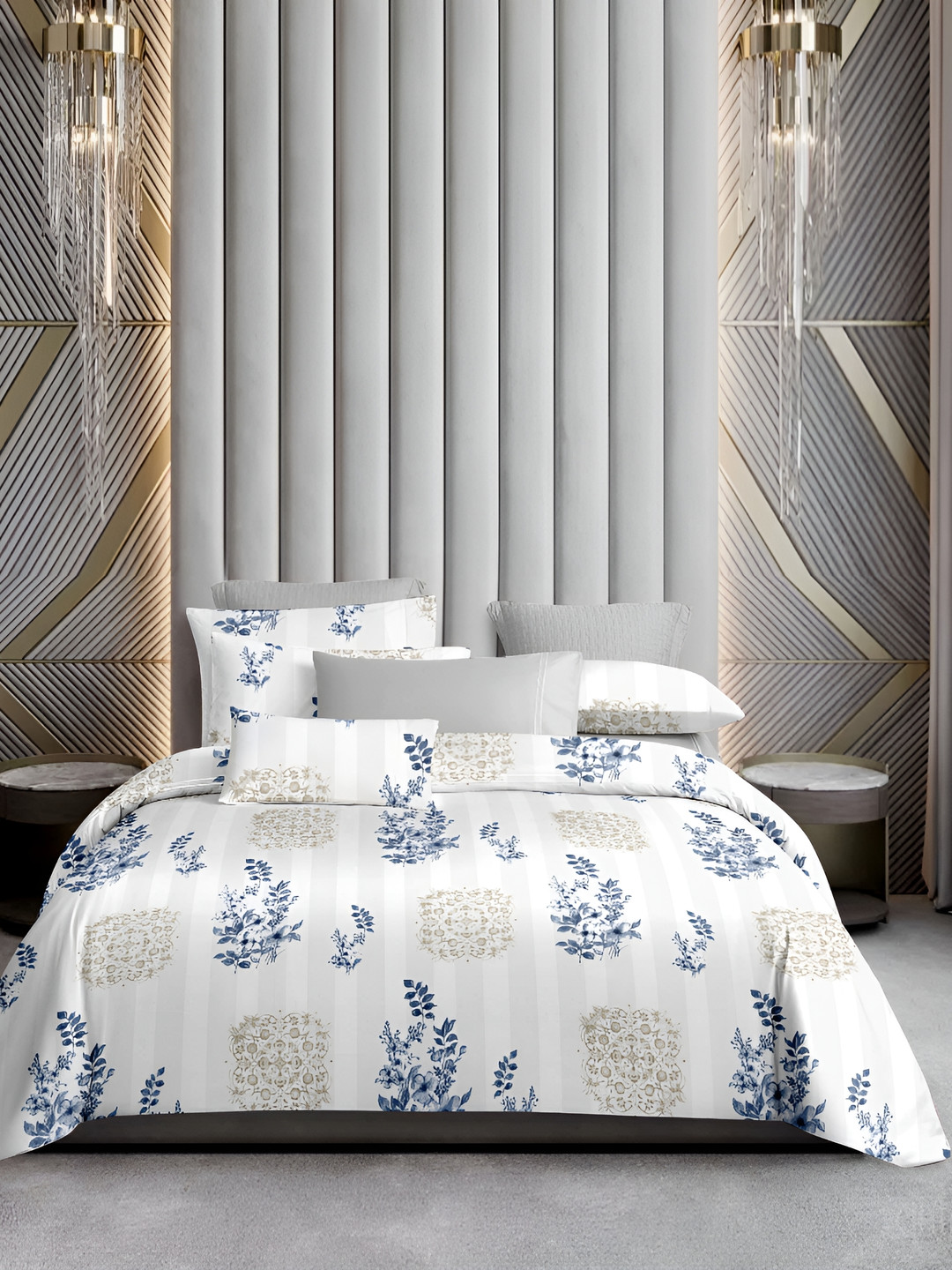 

Ariana Blue & White Floral Cotton 210 TC King Bedsheet with 2 Pillow Covers