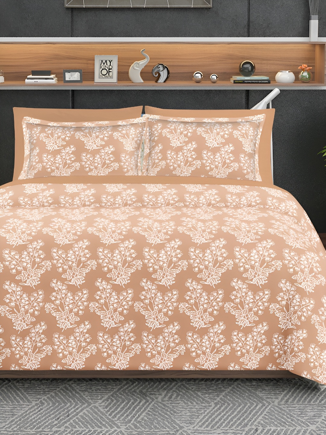 

Ariana Peach & White Floral Cotton 144 TC King Bedsheet With 2 Pillow Covers