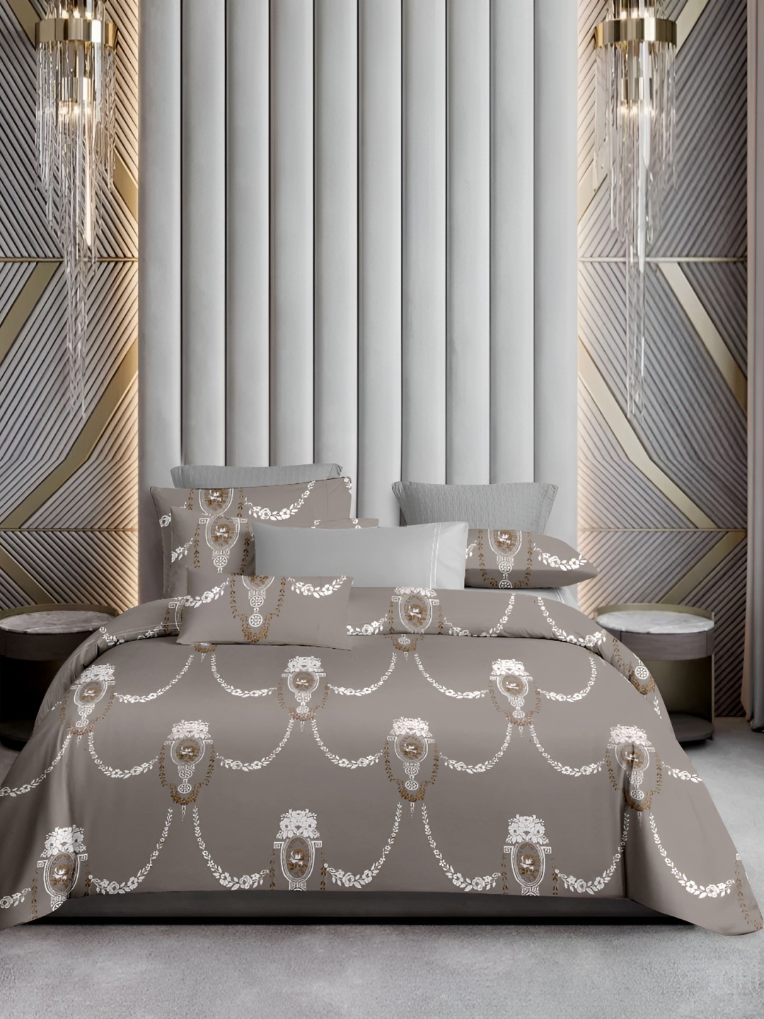 

Ariana Grey & White Ethnic Motifs Cotton 600 TC King Bedsheet with 2 Pillow Covers