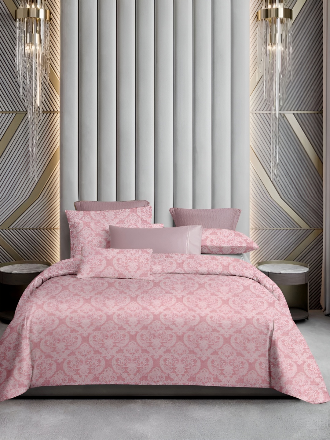

Ariana Pink & White Ethnic Motifs Cotton 144 TC King Bedsheet With 2 Pillow Covers