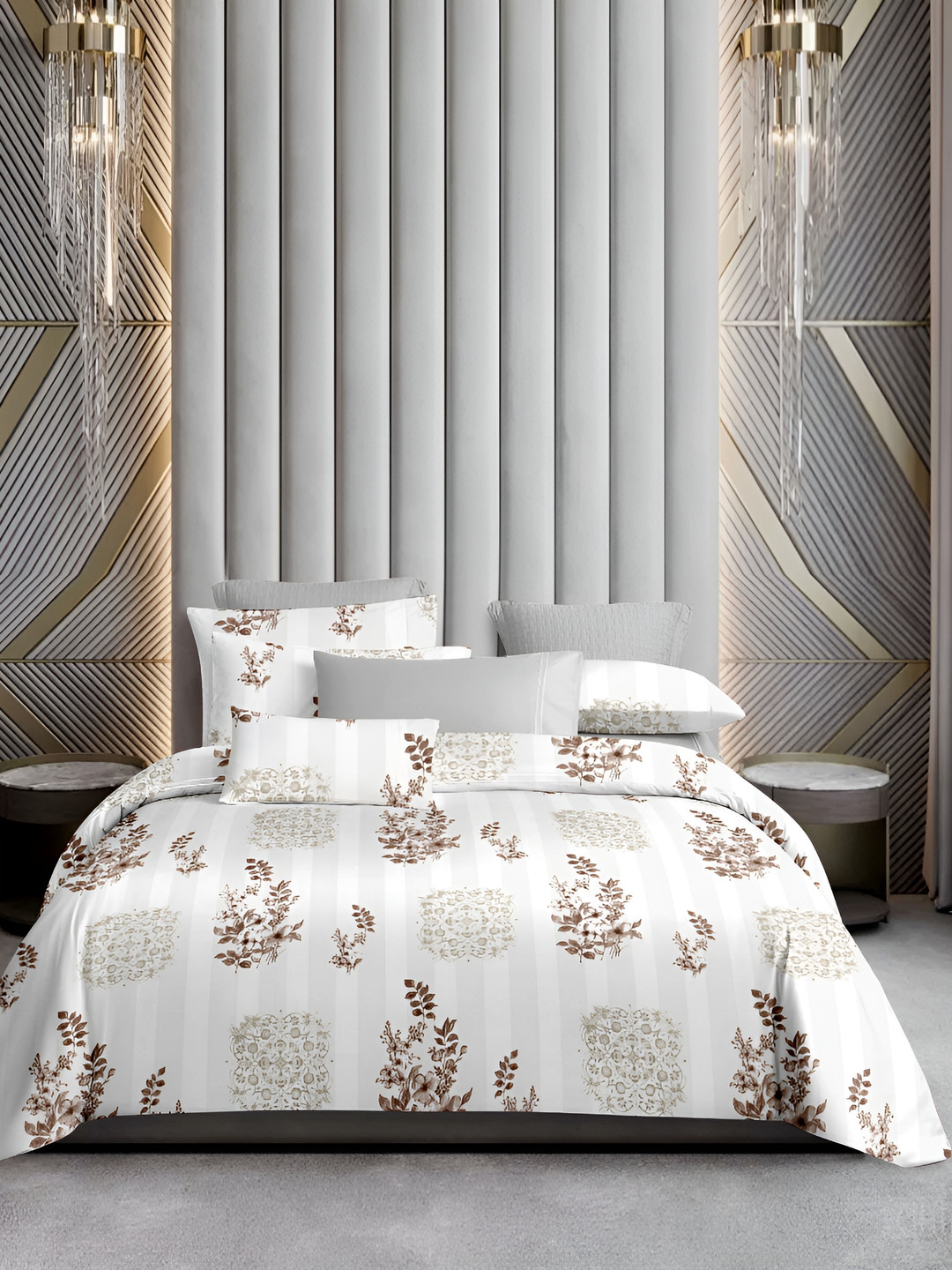 

Ariana Brown & White Floral Cotton 210 TC King Bedsheet with 2 Pillow Covers