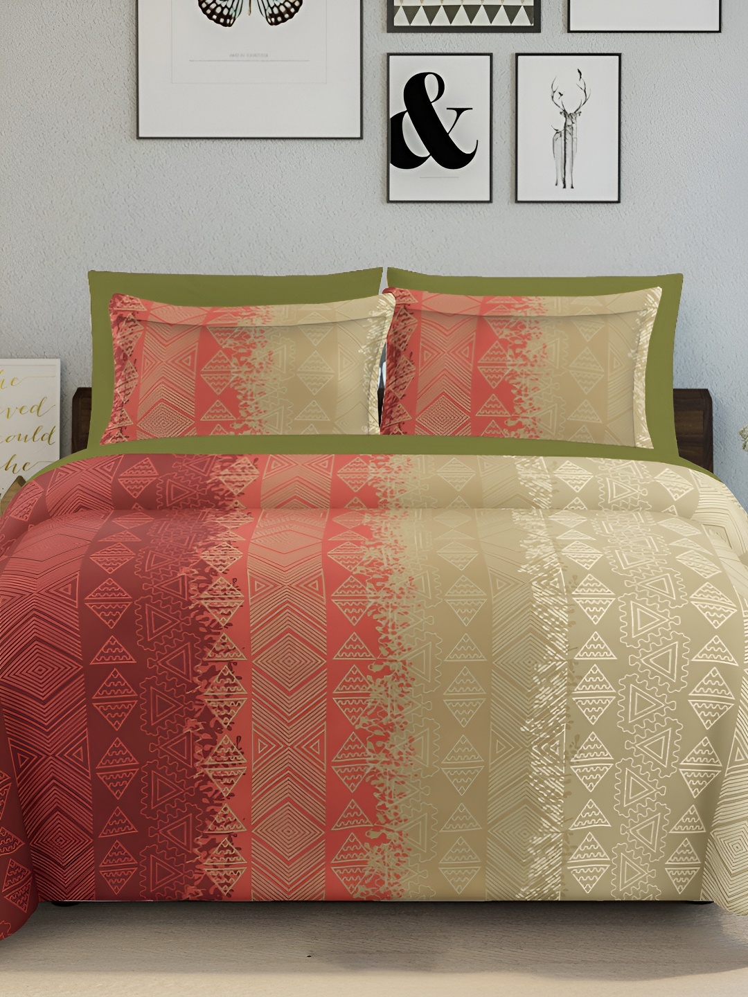 

Ariana Red & Beige Geometric Cotton 144 TC King Bedsheet with 2 Pillow Covers