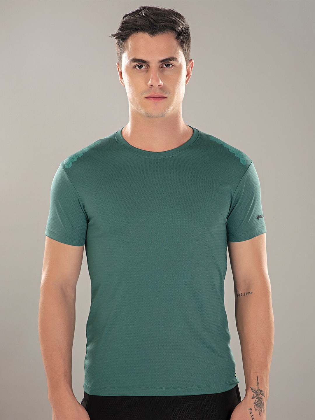 

SPORT SUN Round Neck Short Sleeves Dry Fit Sports T-shirt, Green