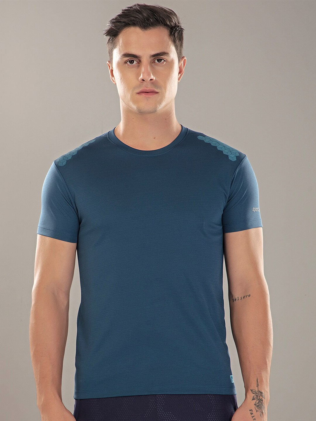 

SPORT SUN Round Neck Short Sleeves Dry Fit Sports T-shirt, Blue