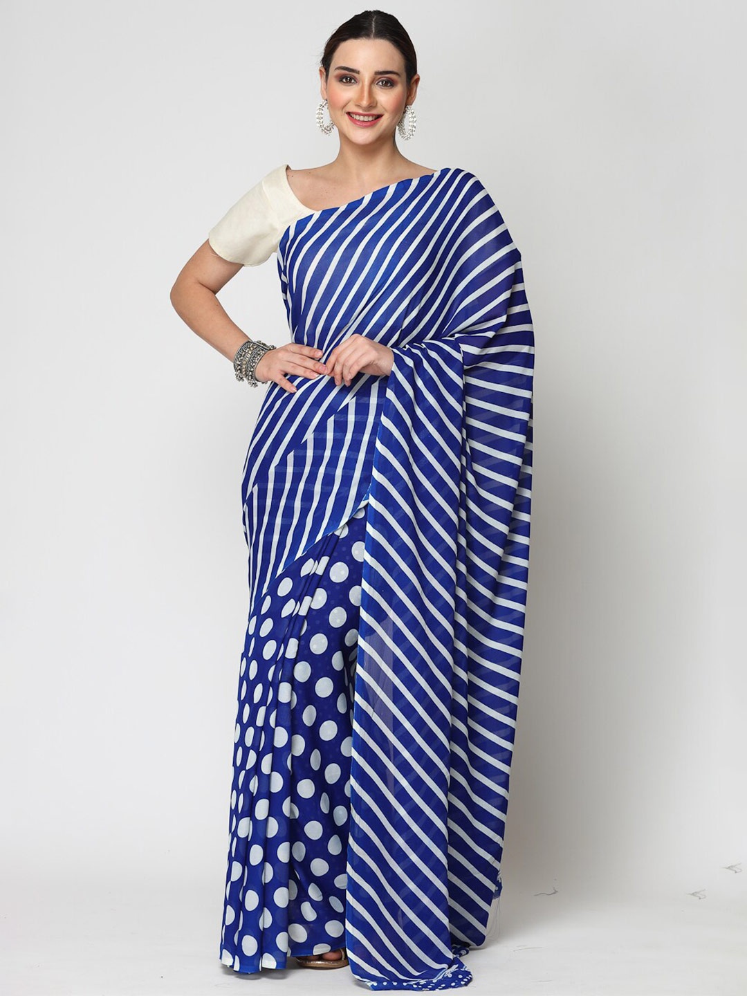 

ISHQY Leheriya Pure Georgette Leheriya Saree, Blue