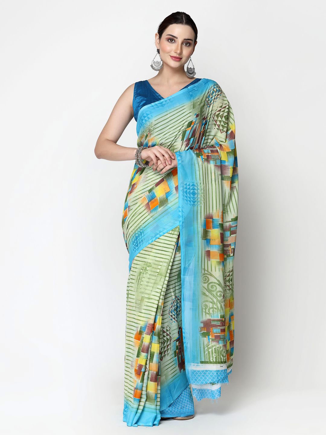 

ISHQY Floral Pure Georgette Saree, Green