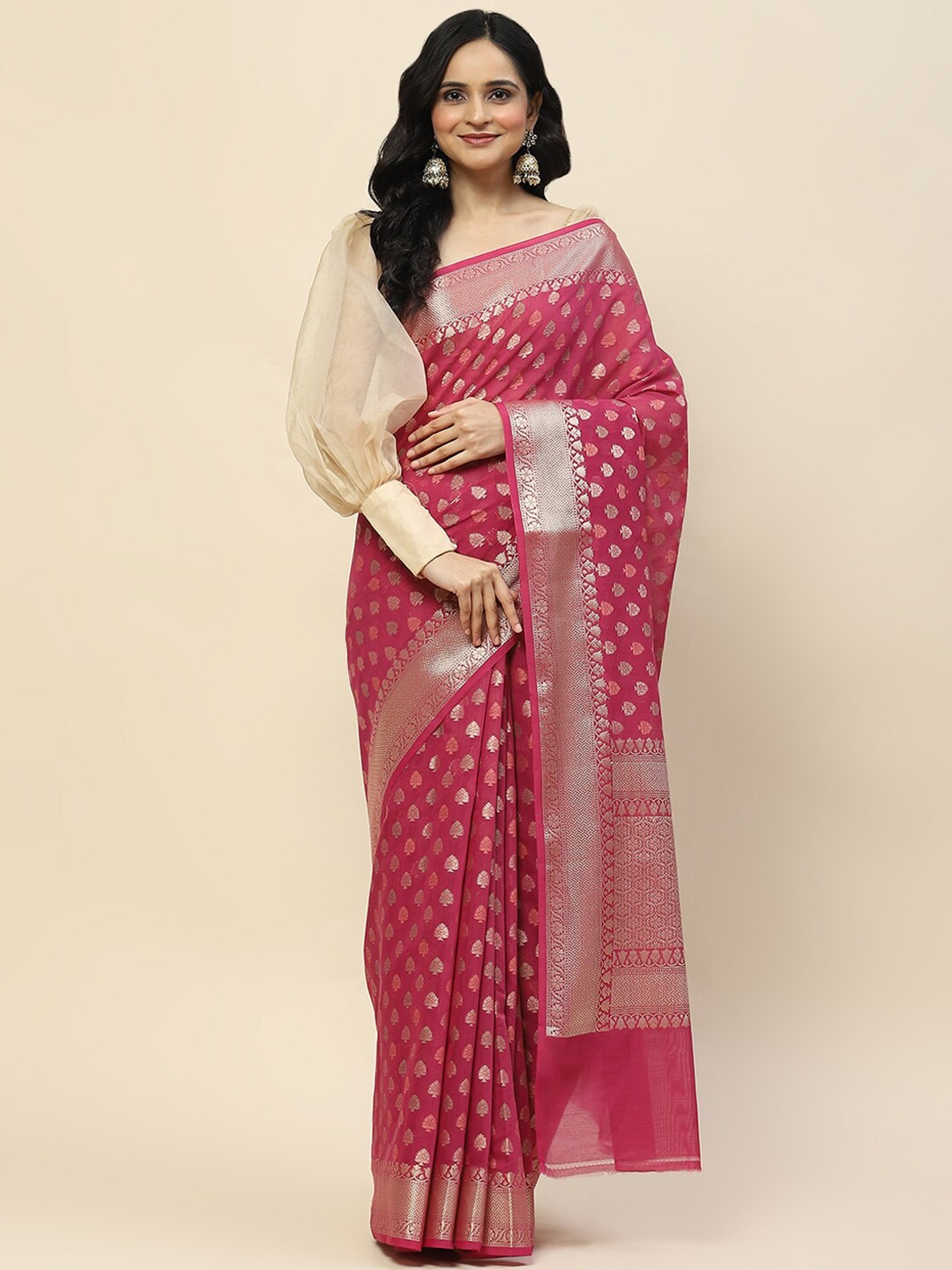 

Meena Bazaar Woven Design Saree, Magenta