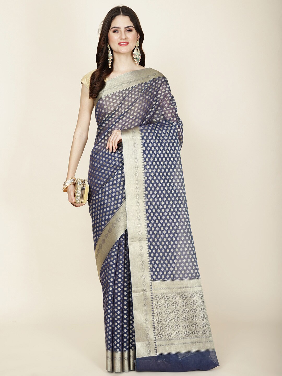 

Meena Bazaar Woven Design Zari Saree, Navy blue